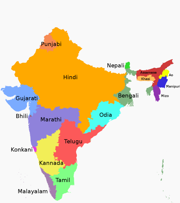 印度讲各种语言的地区